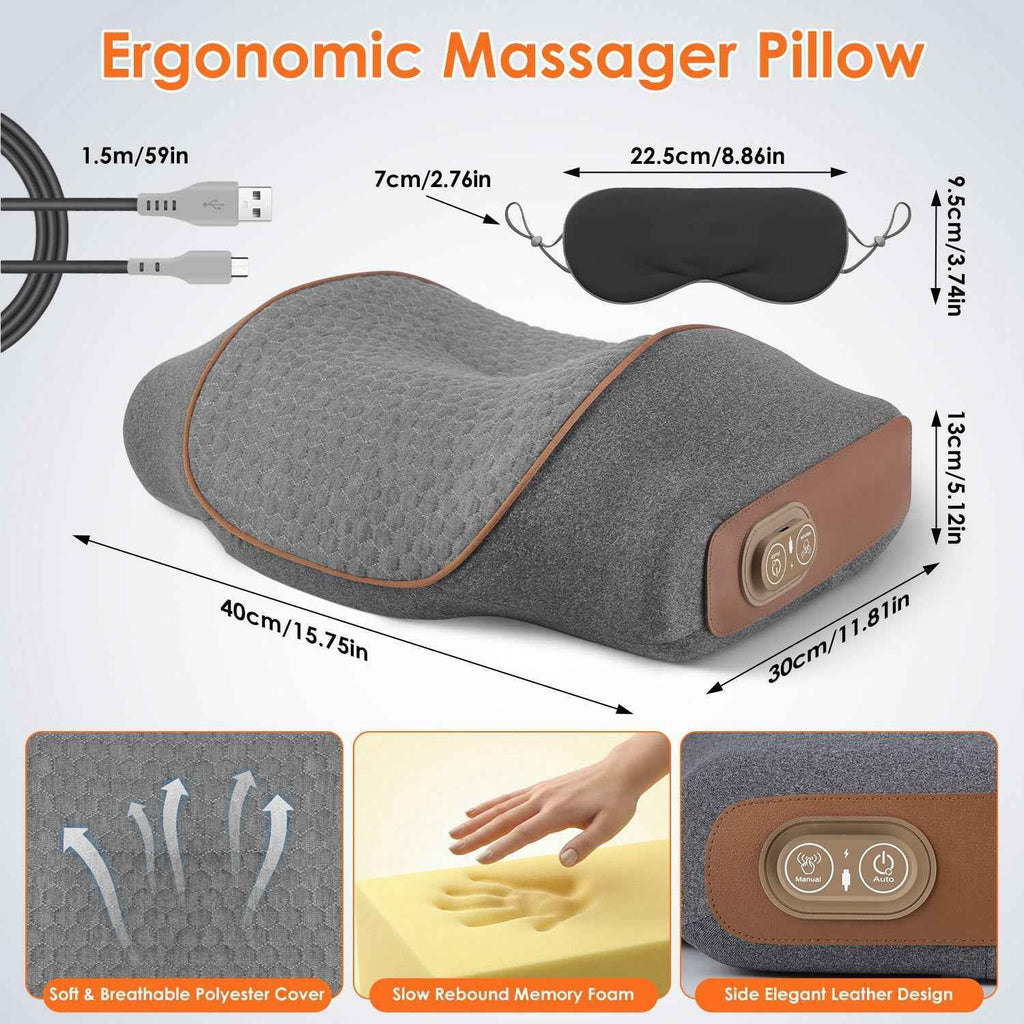 3 in 1 Vibrating and Heating Ergonomic Neck Massager Pillow