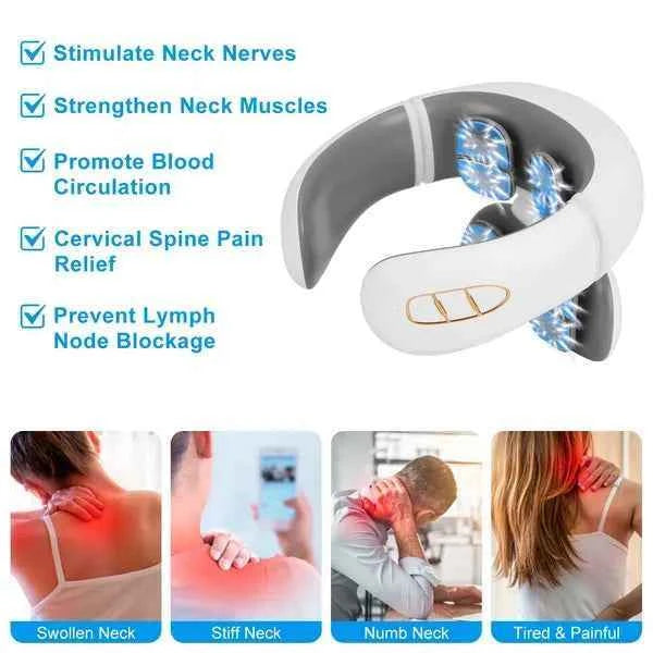 Cordless 8 Heads Heating Neck EMS Massager