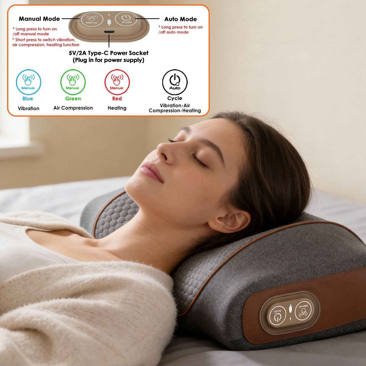 3 in 1 Vibrating and Heating Ergonomic Neck Massager Pillow