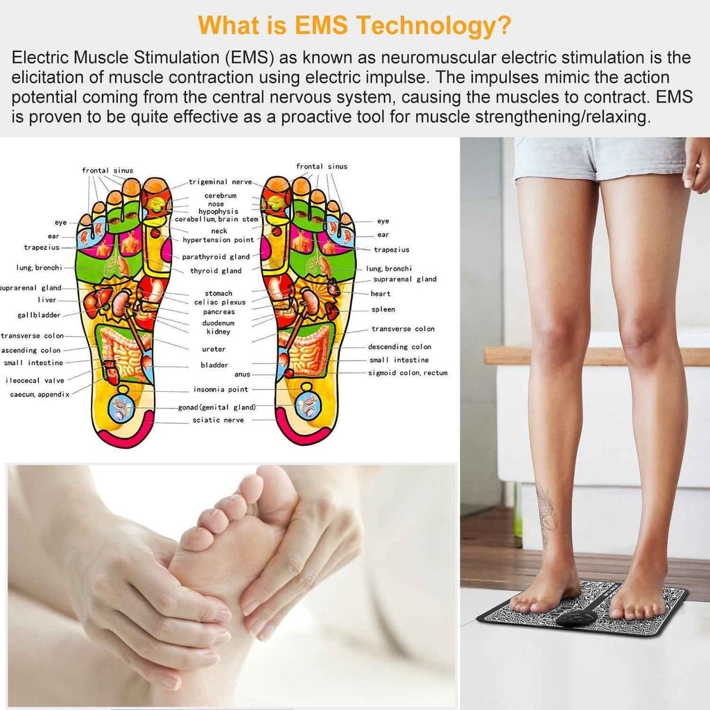 Rechargeable EMS Foot Massage Mat - Electric Pulse Relaxation Pad - SYVELYA LABS