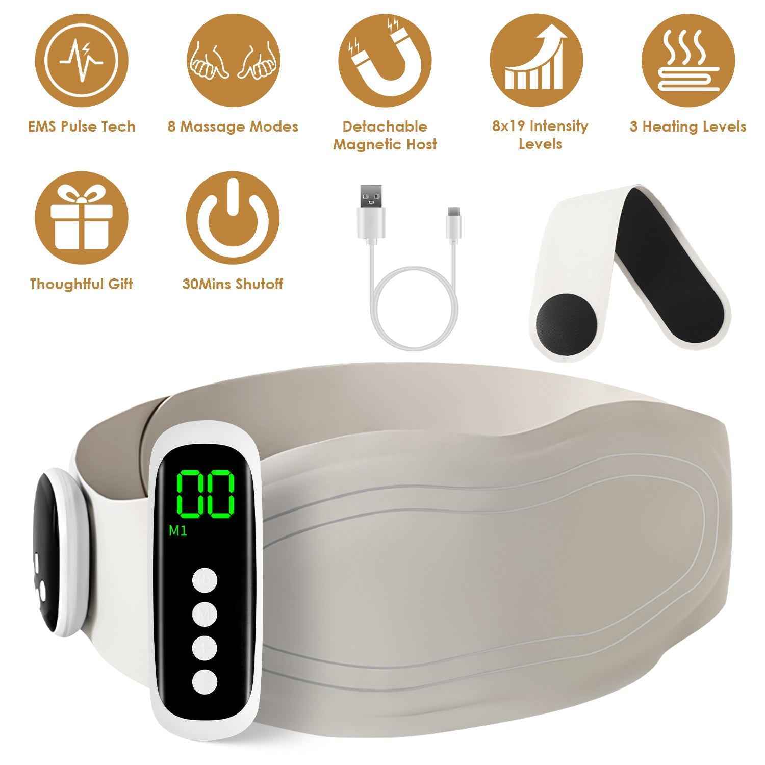 Cordless EMS Lower Back Massager with Heating Pads & Remote