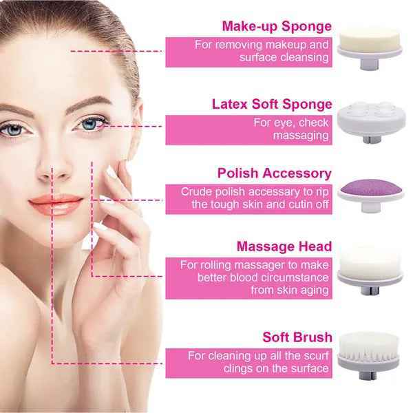 Electric Facial Deep Cleansing Brush with 5 Brush Heads