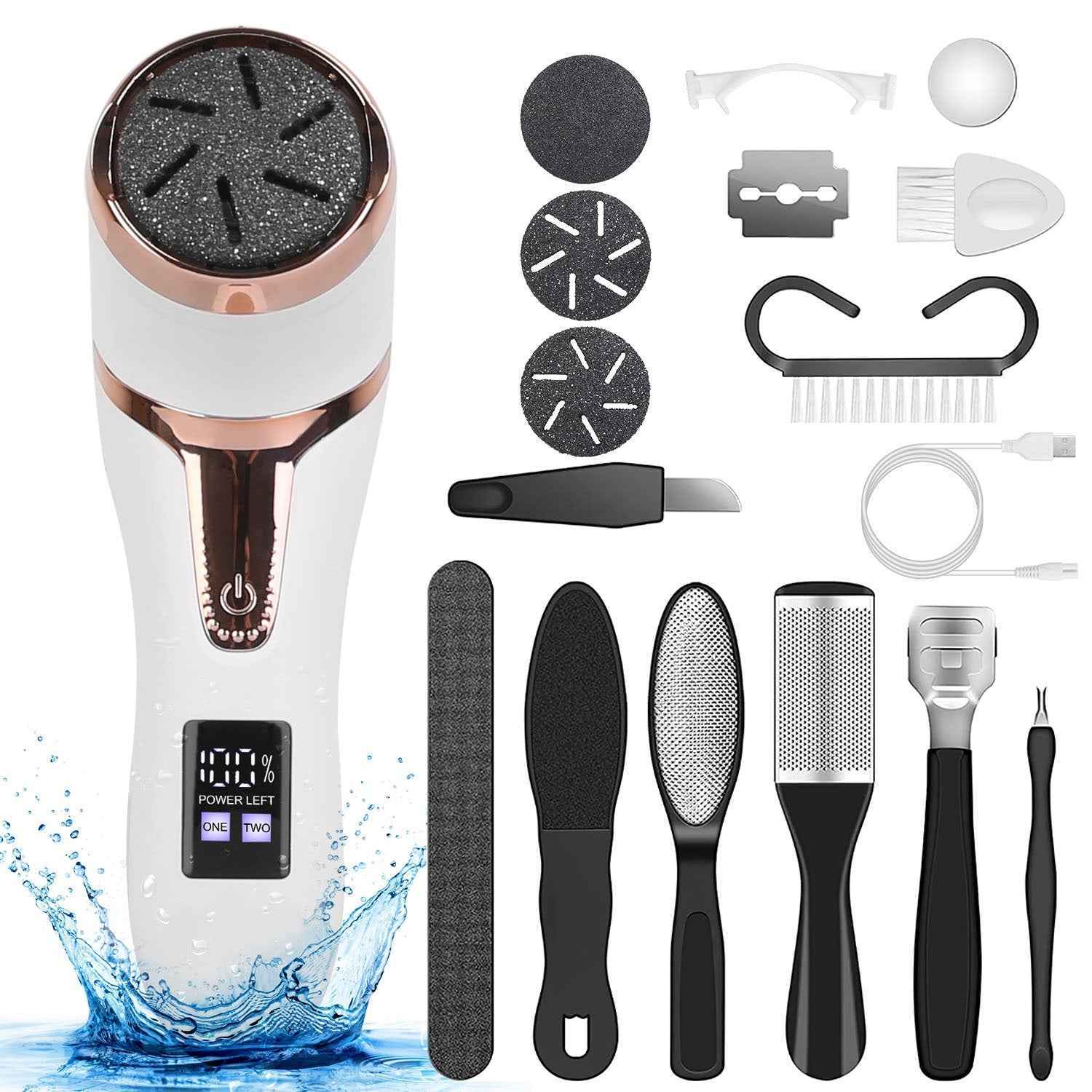 Rechargeable Electric Foot Callus Remover Foot File with Vacuum - 17 Pieces Kit