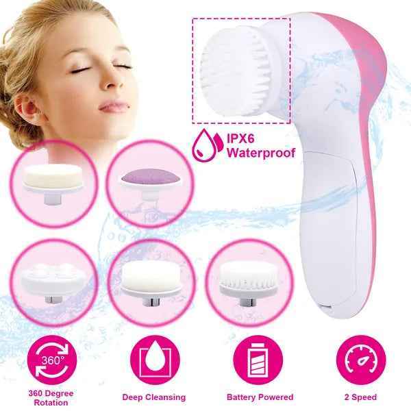 Electric Facial Deep Cleansing Brush with 5 Brush Heads