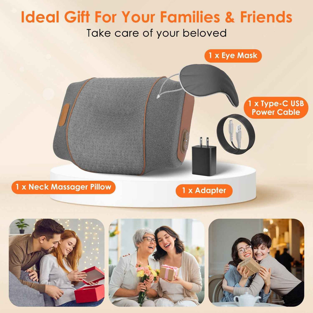 3 in 1 Vibrating and Heating Ergonomic Neck Massager Pillow