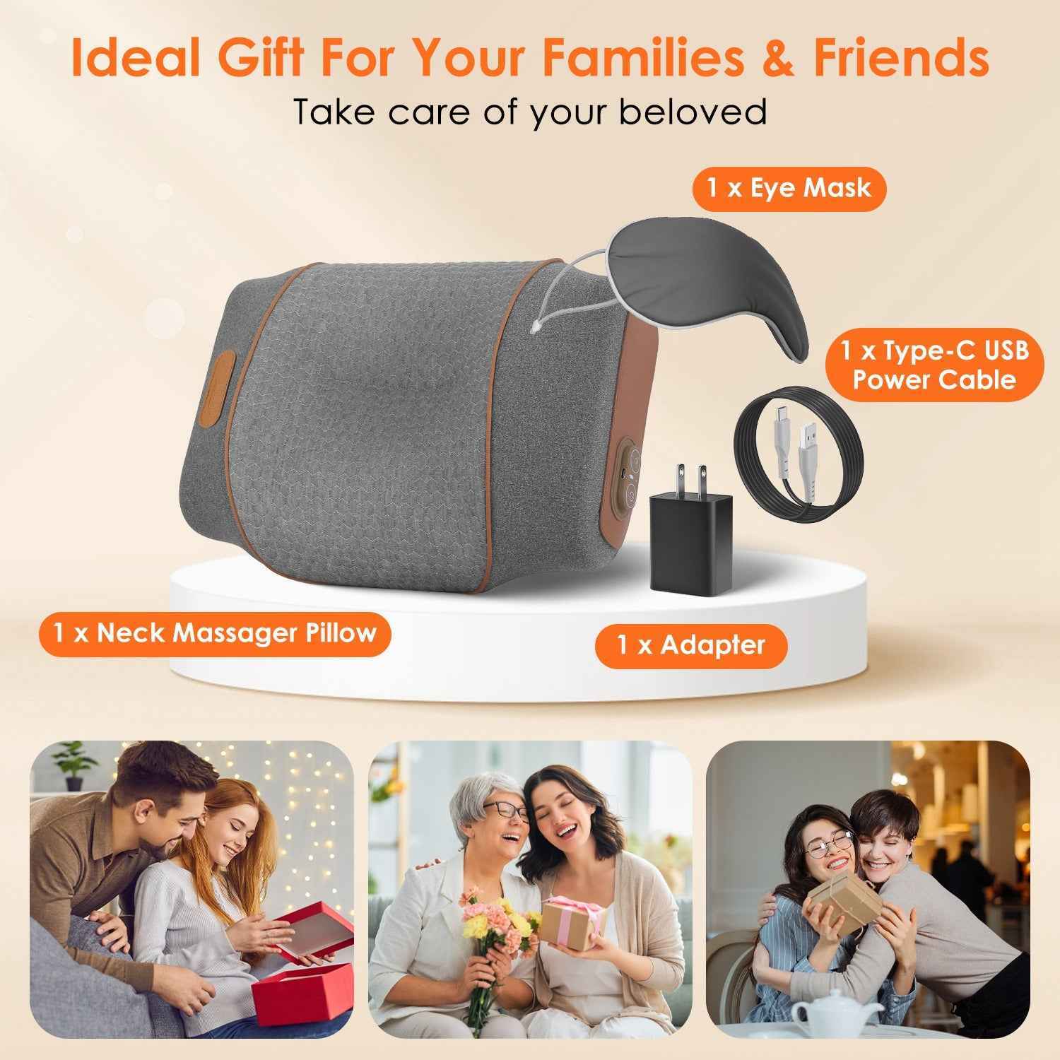 3 in 1 Vibrating and Heating Ergonomic Neck Massager Pillow