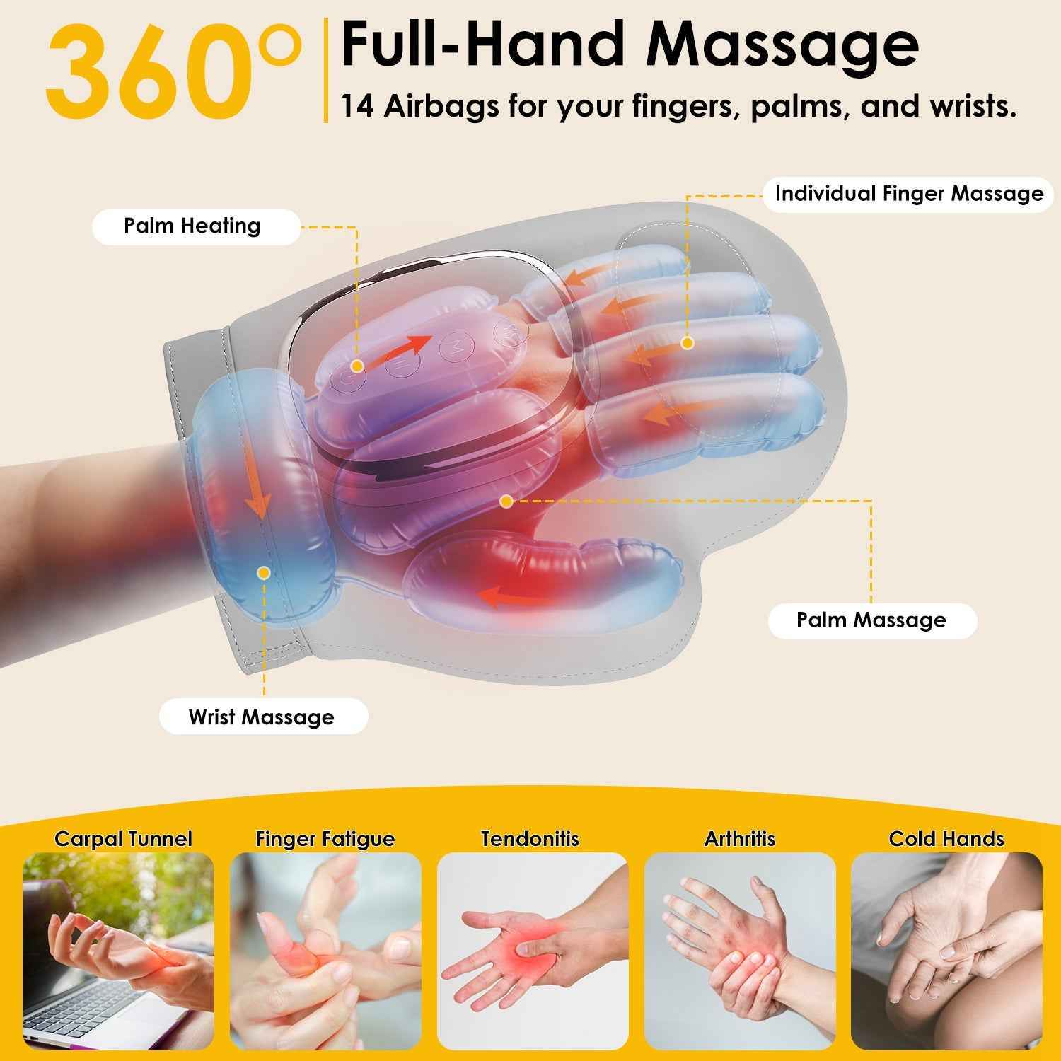 Heat Compression Cordless Hand Massager For Arthritis