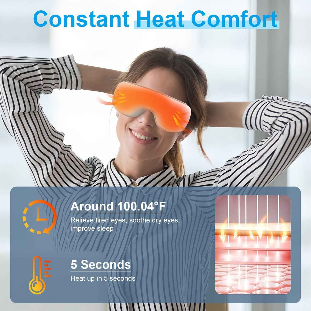 Rechargeable Wireless Eye Mask Massager with Heat Music Air Pressure & Vibration