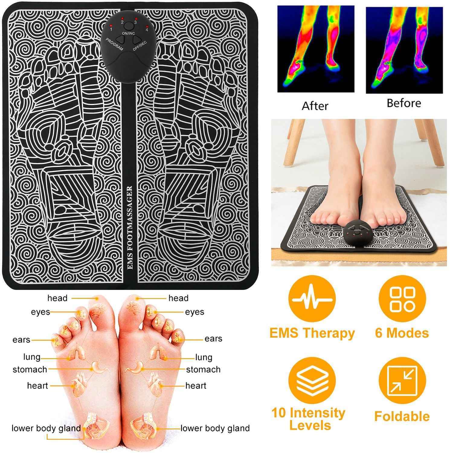 Rechargeable EMS Foot Massage Mat - Electric Pulse Relaxation Pad - SYVELYA LABS