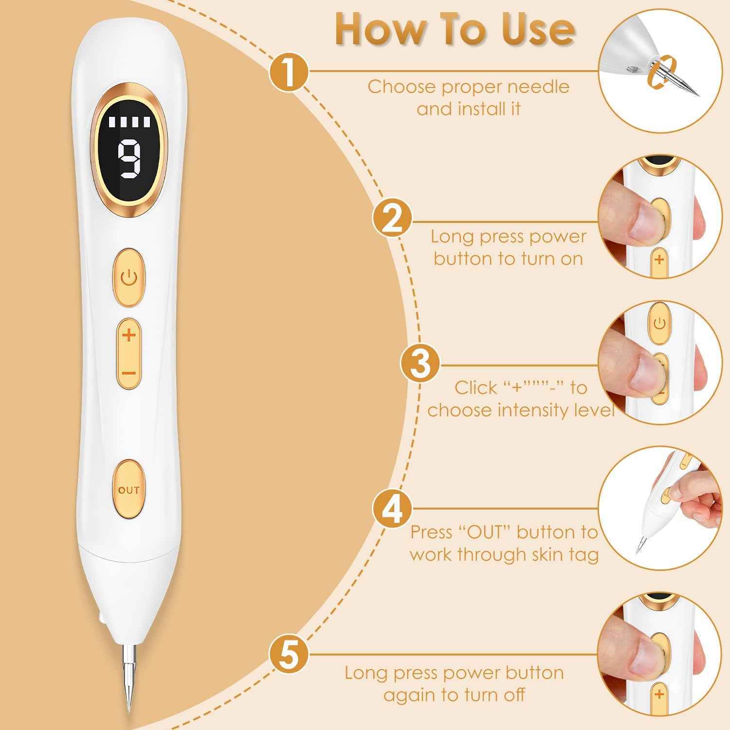Rechargeable Led Skin Tag Remover Pen 9 Intensity