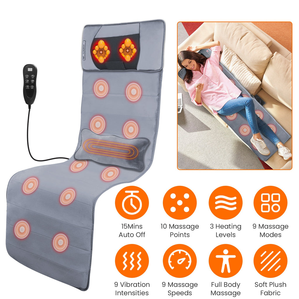 Full Body Electric Vibrating Heating Massage Mat with Neck Pillow