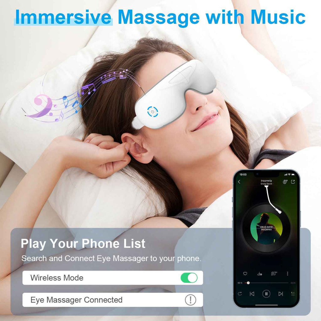 Rechargeable Wireless Eye Mask Massager with Heat Music Air Pressure & Vibration