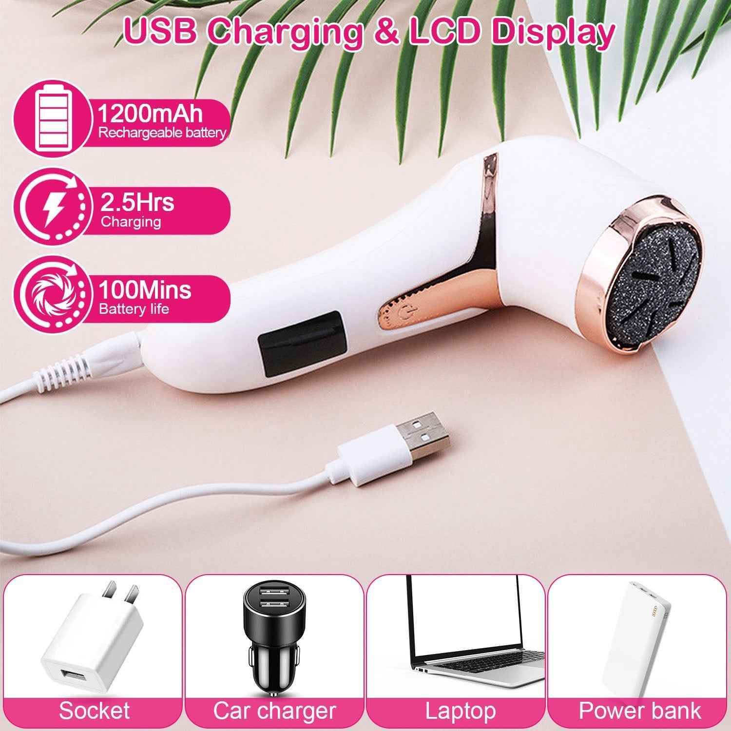 Rechargeable Electric Foot Callus Remover Foot File with Vacuum - 17 Pieces Kit