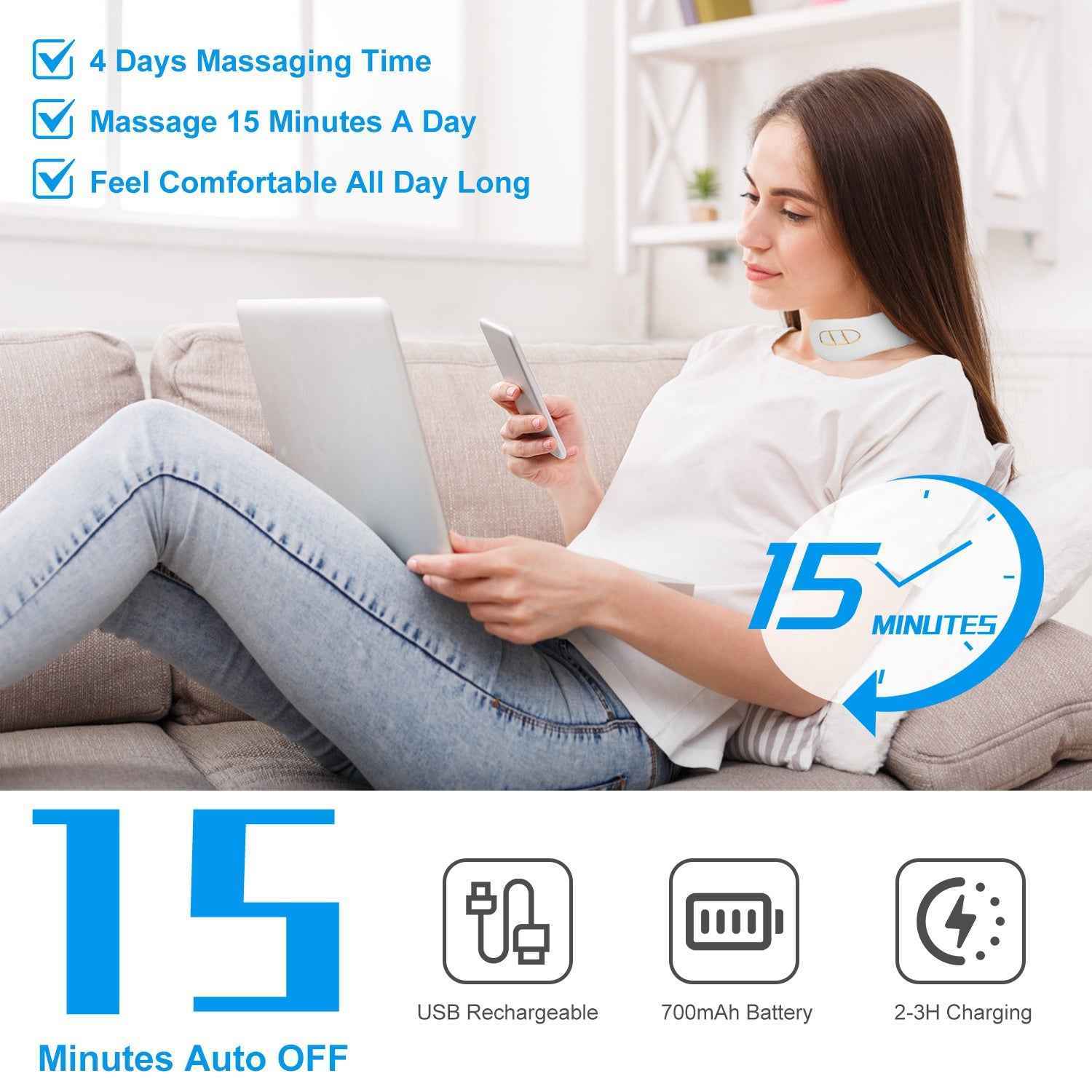 Cordless EMS Heating Cervical Neck Massager with Remote Control