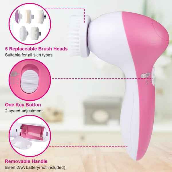 Electric Facial Deep Cleansing Brush with 5 Brush Heads