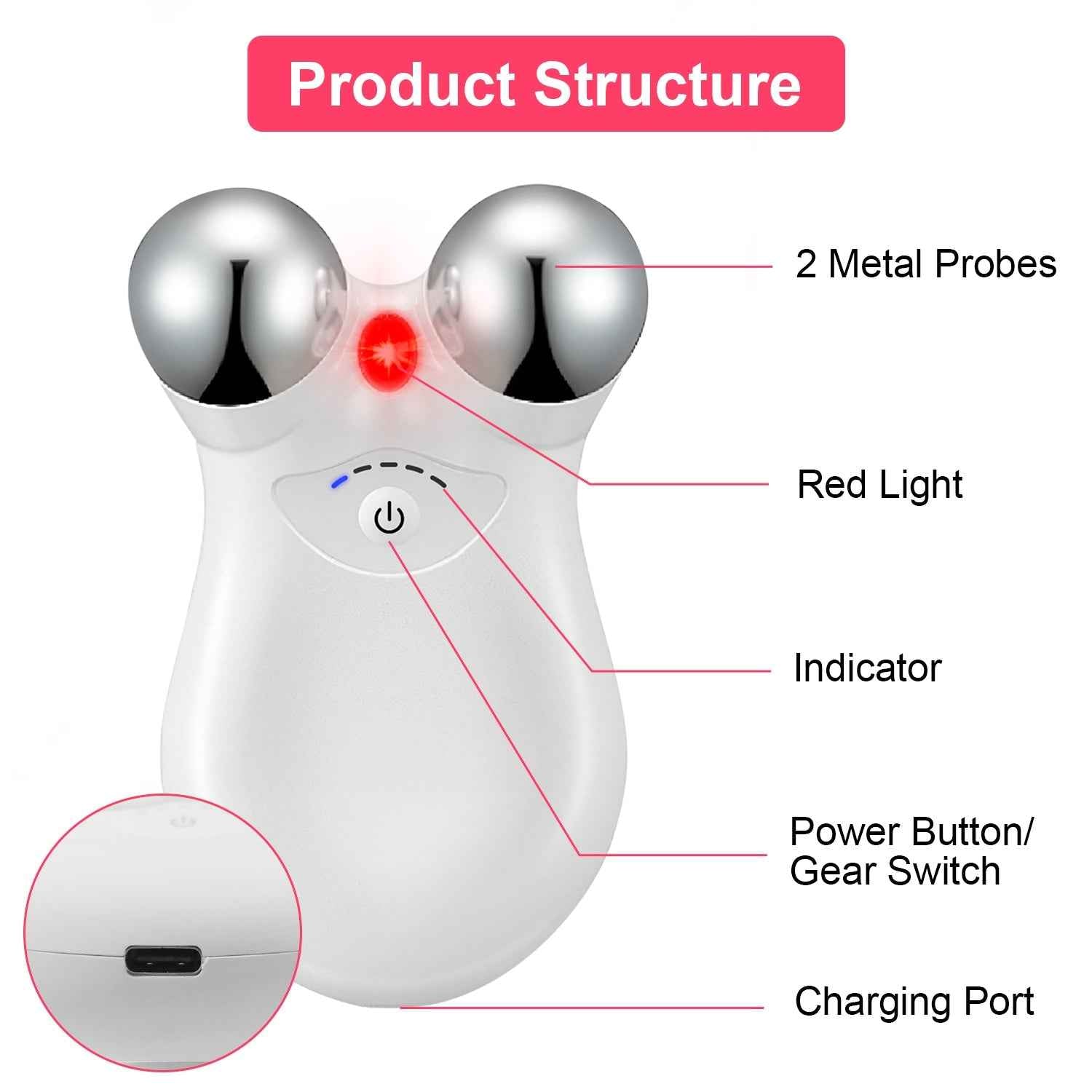 1Pc Micro-current Face Massager Rechargeable Face Neck Roller Intelligent Facial Massager With 5 Gears For Skin Tightening Skin Lifting Wrinkle Reducing - SYVELYA LABS