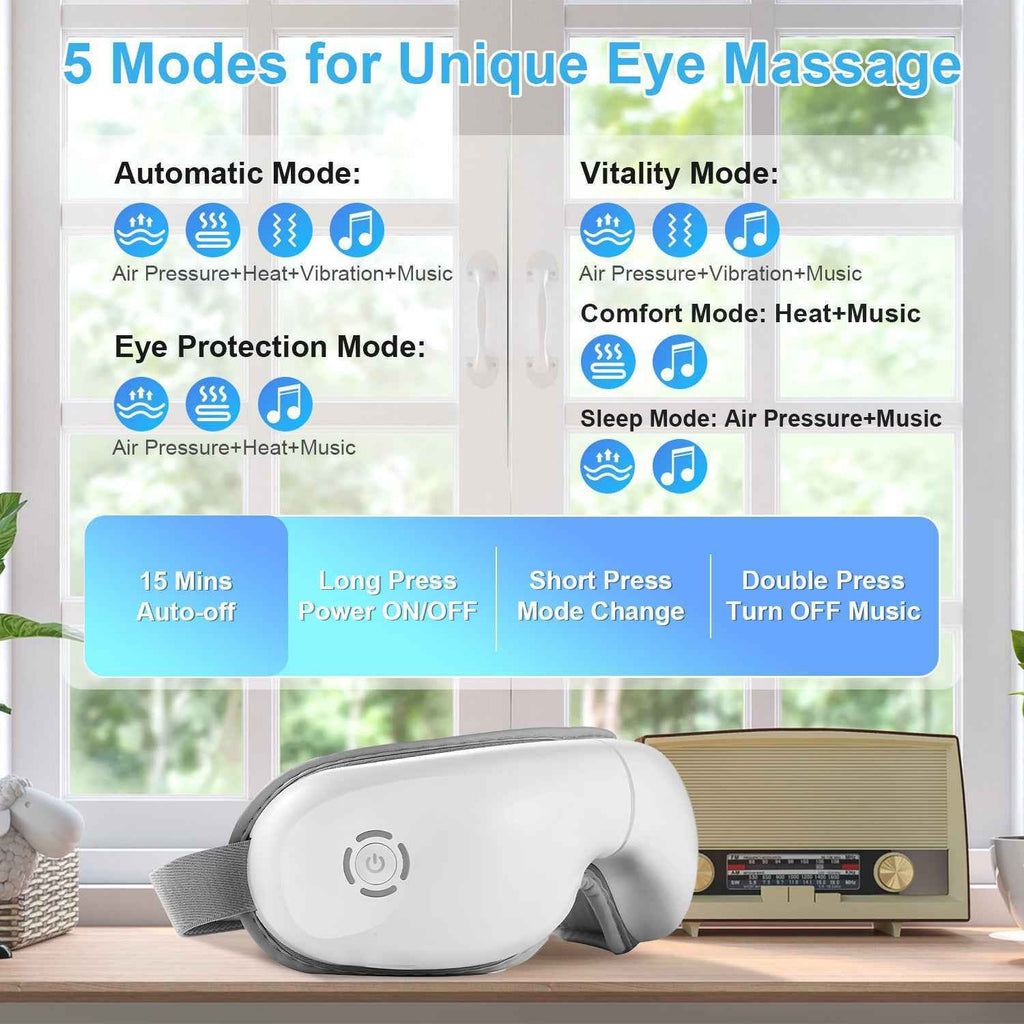 Rechargeable Wireless Eye Mask Massager with Heat Music Air Pressure & Vibration