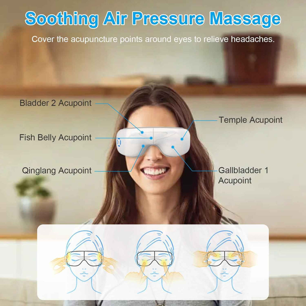 Rechargeable Wireless Eye Mask Massager with Heat Music Air Pressure & Vibration