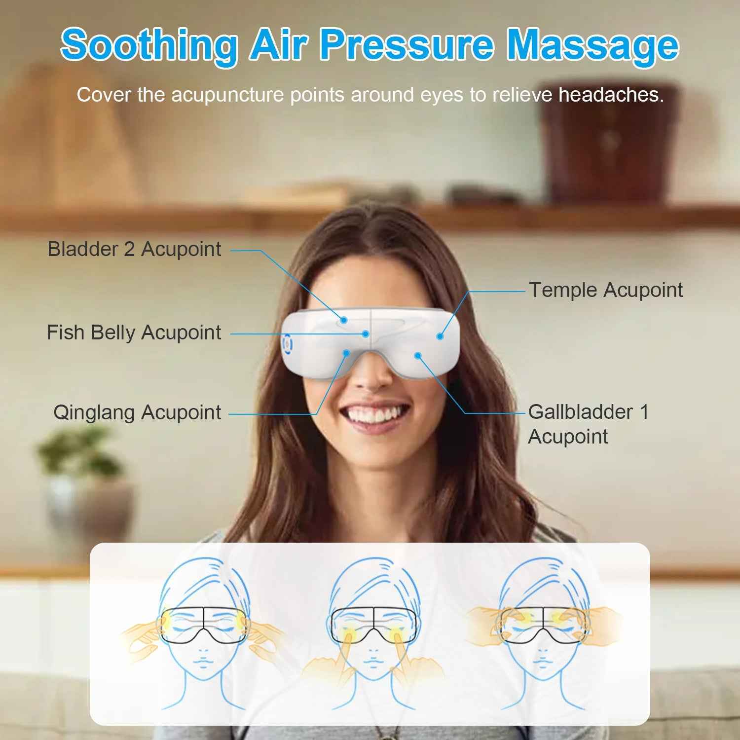 Rechargeable Wireless Eye Mask Massager with Heat Music Air Pressure & Vibration