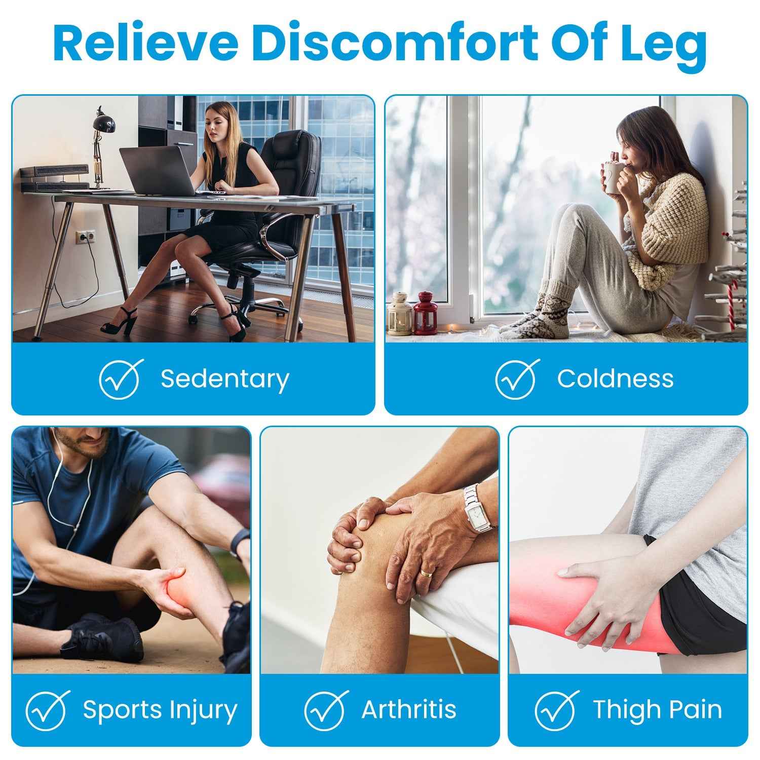 Cordless Heating Air Compression Leg and knee Massager With Heat Thigh Knee Calf Massager With 3 Modes Adjustable Wrap For Pain Relief - SYVELYA LABS